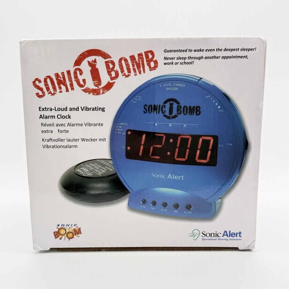 Sonic Alert Black Sonic Bomb Alarm Clock Bed Shaker Vibrating Heavy Sleepers